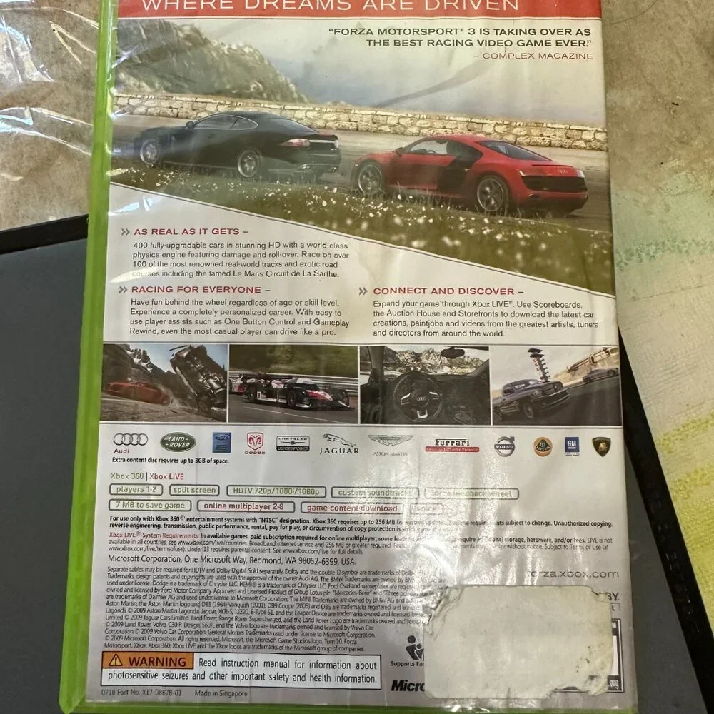 Forza Motorsport 3 (Microsoft Xbox 360, 2009) No Manual
